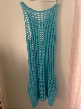 Turquoise Open-Knit Beach Cover-Up